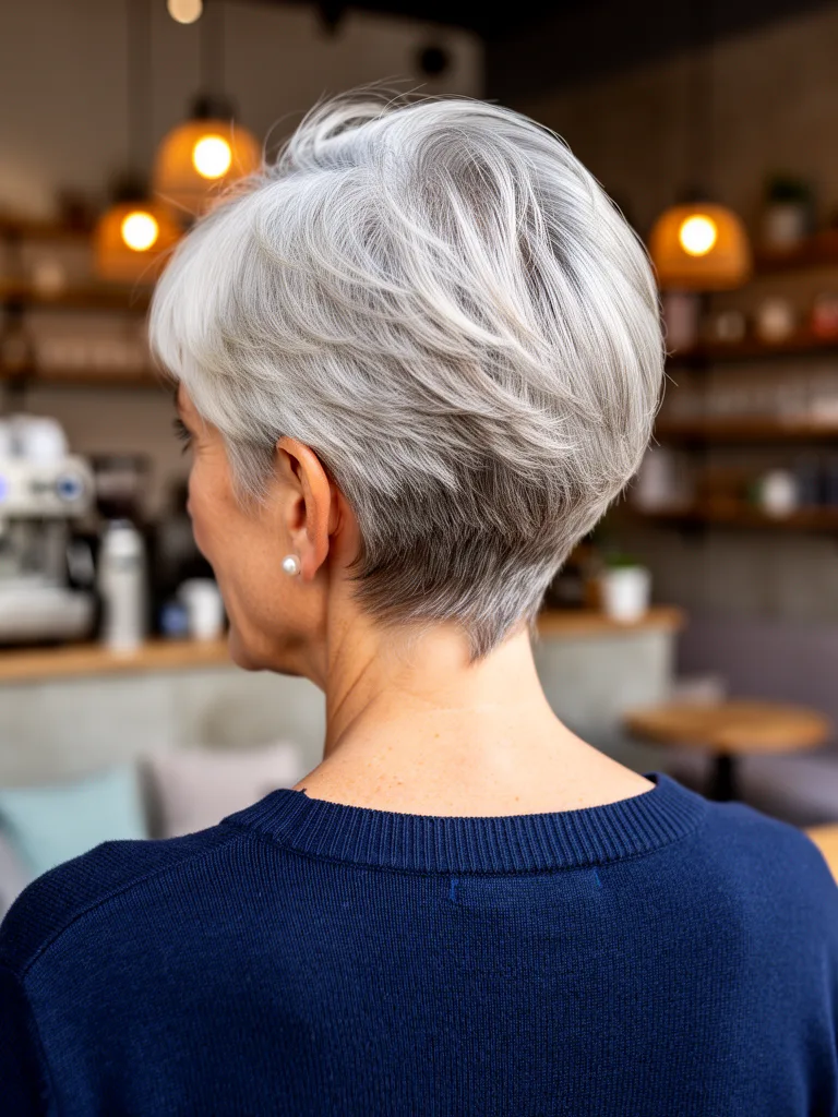 Blow-Dried Silver Frost Pixie with Defined Layers