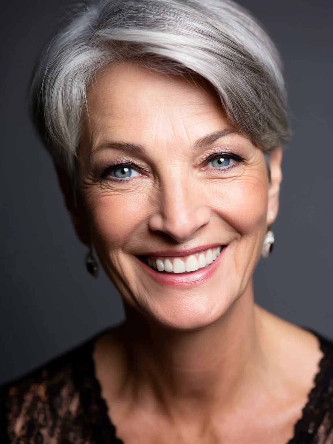 Heart Face Pixie with Silver Frost and Side-Swept Bangs
