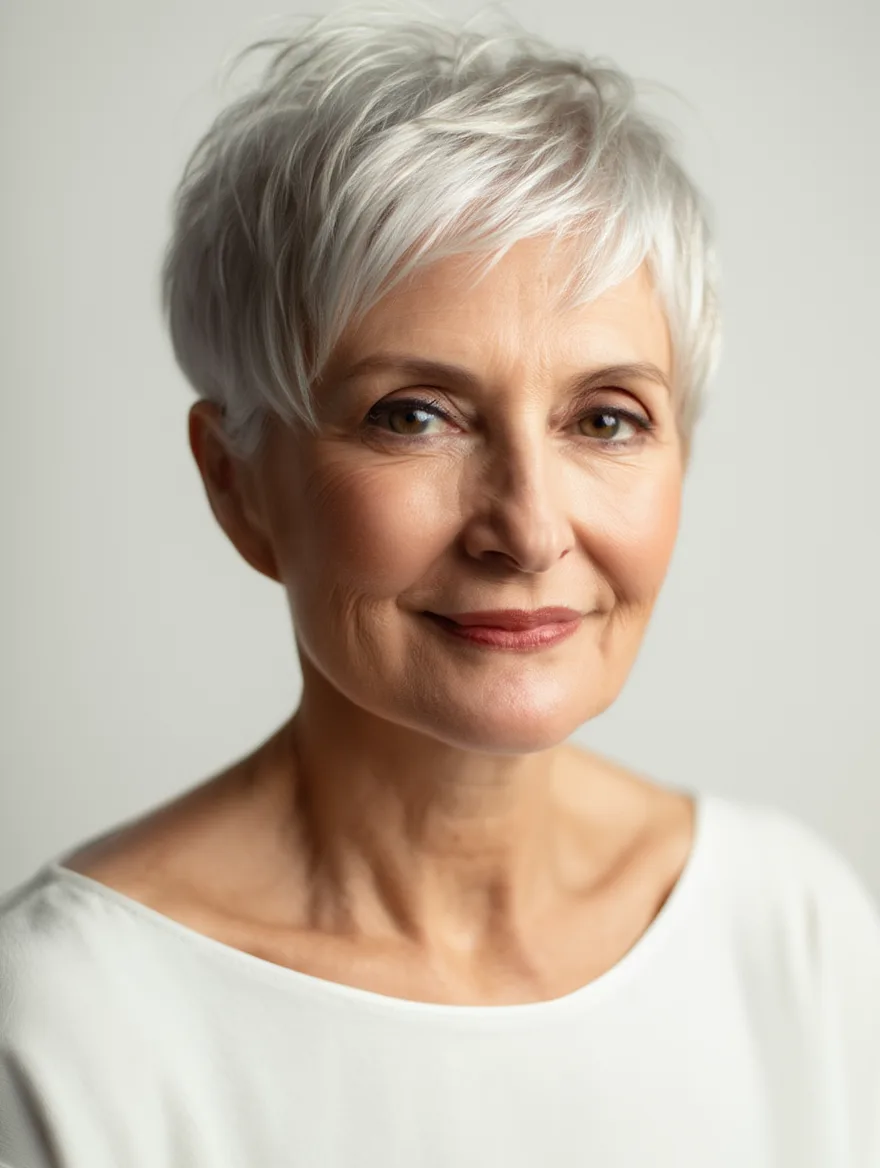 Chic Textured Pixie with Lustrous Silver Frost Finish