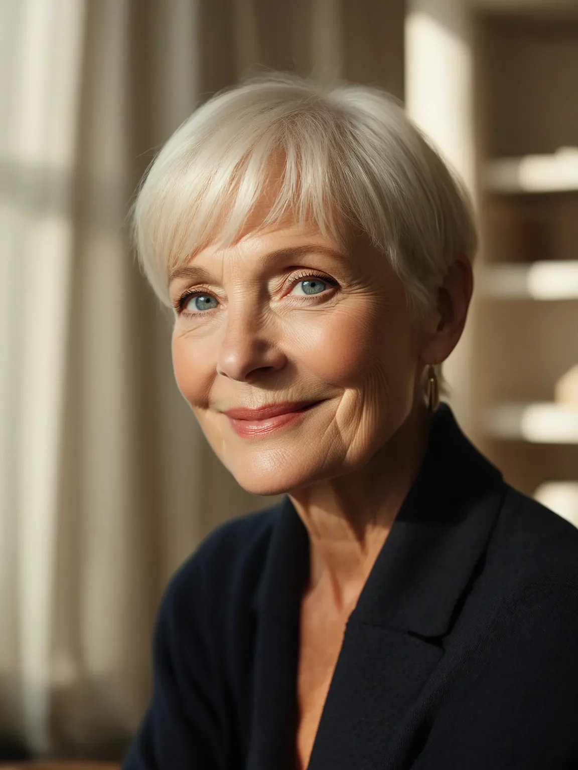 Sophisticated Silver Pixie with Side-Swept Bangs