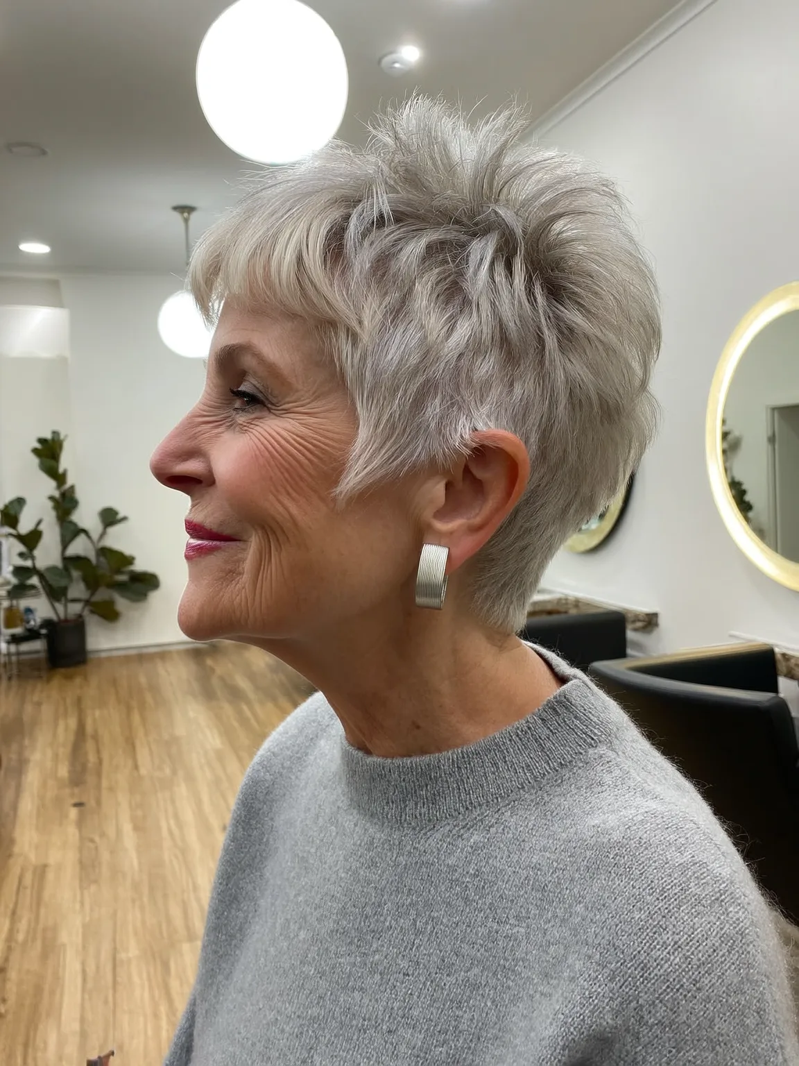 Textured Pixie in Silver Frost with Wispy Bangs