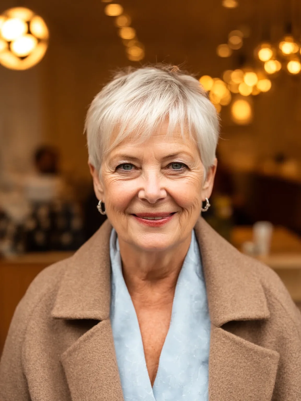 Classic Short Silver Frost Pixie with Side-Swept Fringe