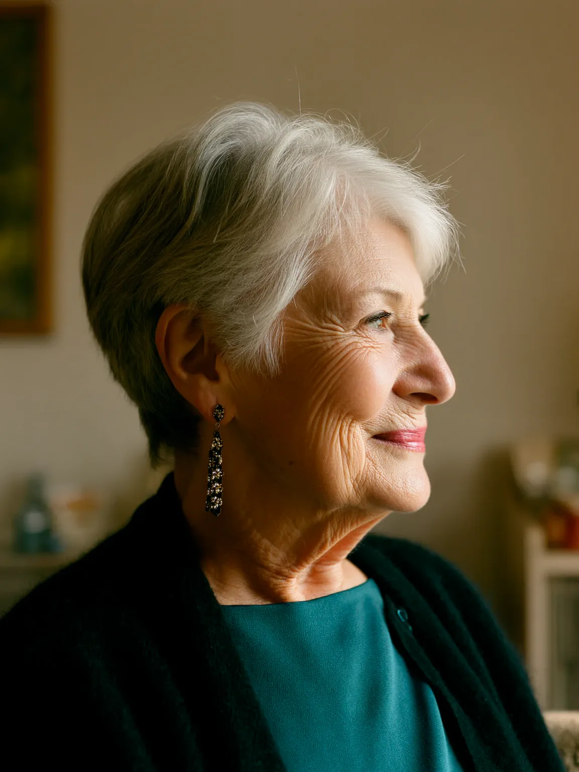 Natural Air-Dried Silver Frost Pixie with Side Bangs