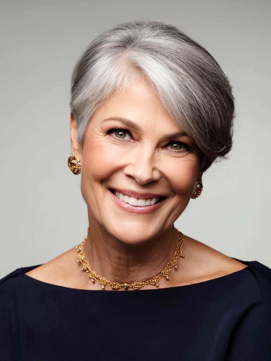 Silvery Gray Pixie with Textured Side Bangs