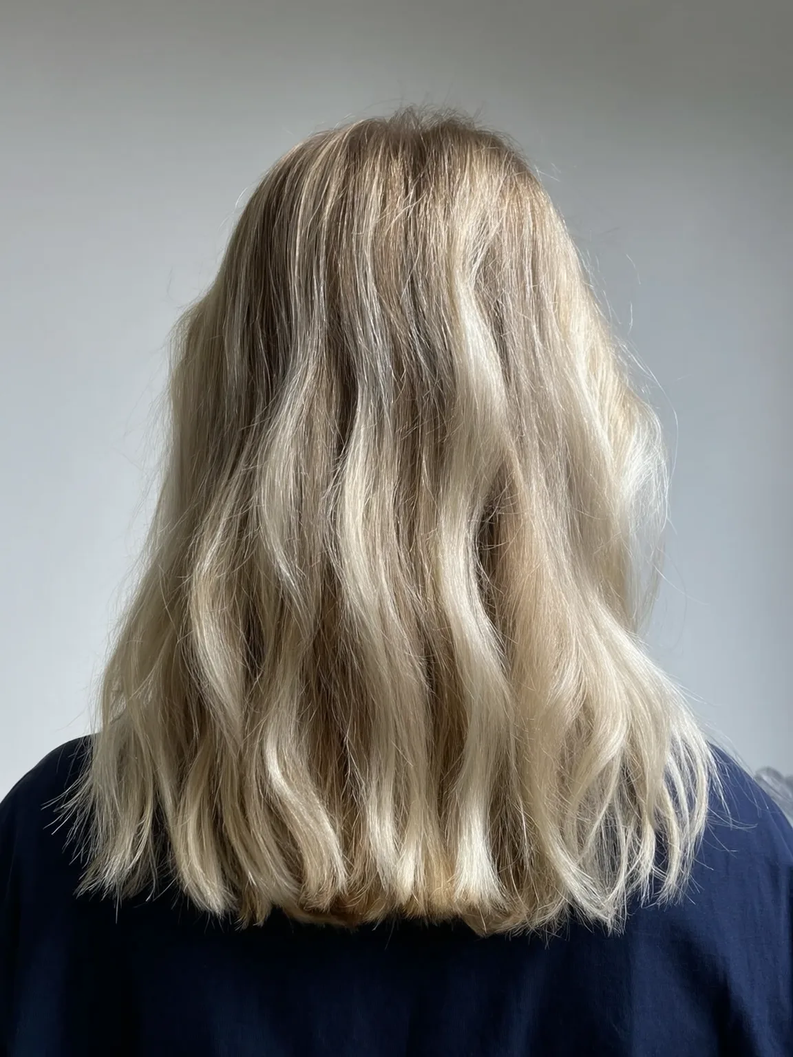 Medium Wavy Lob with Sandy Blonde Balayage