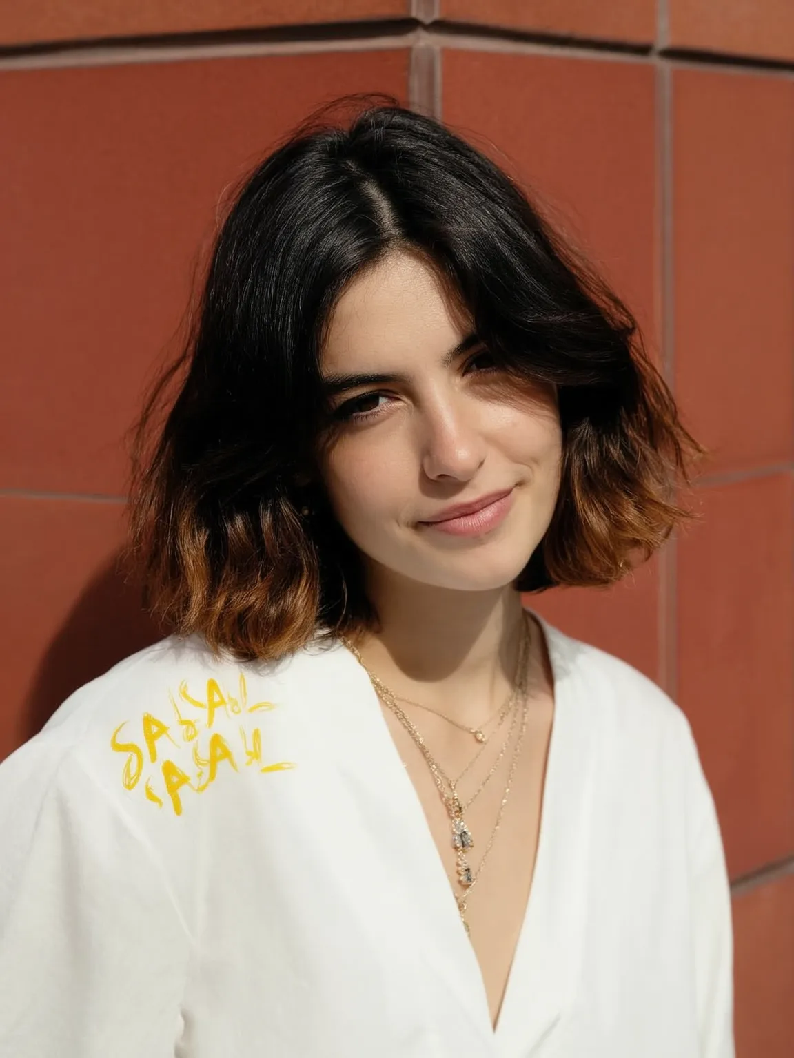 Chic Wavy Lob with Dark Chocolate Caramel Ombre