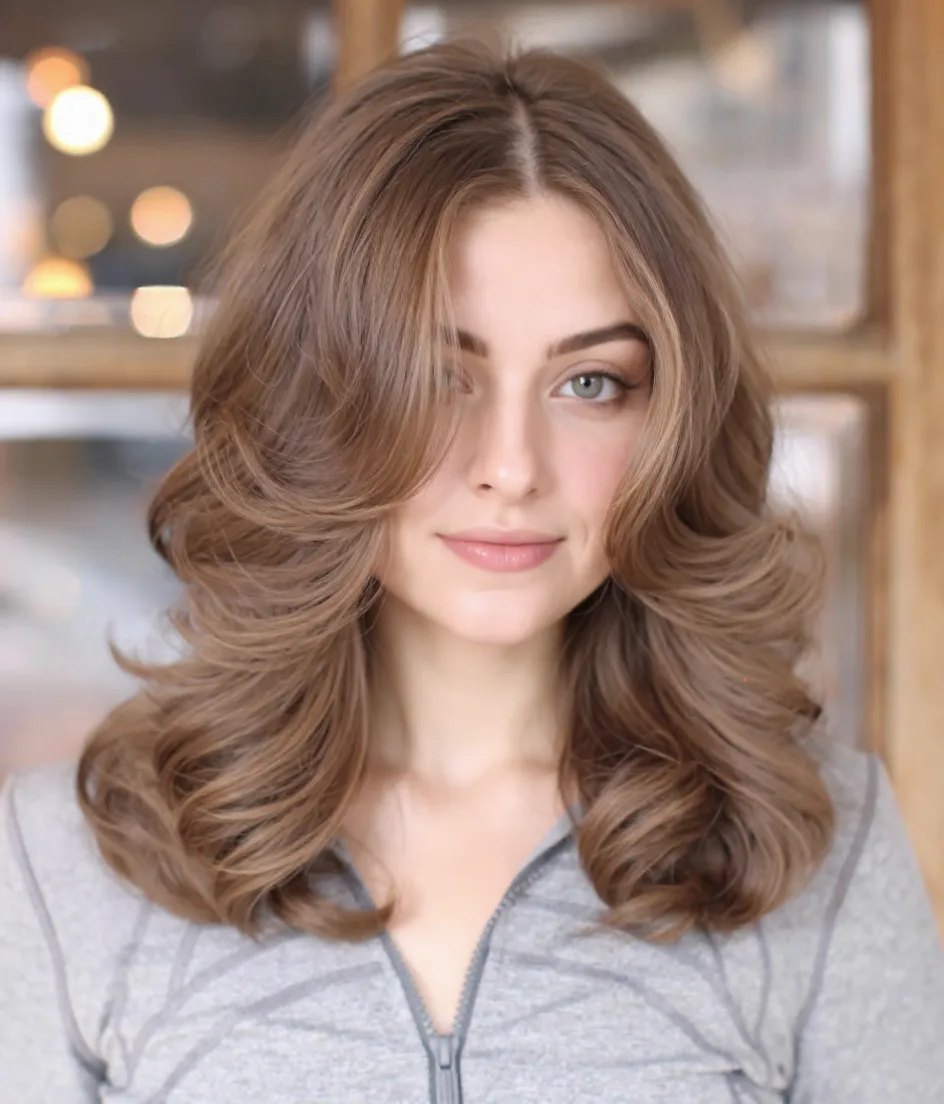 Voluminous Long Layers in Warm Caramel Brown