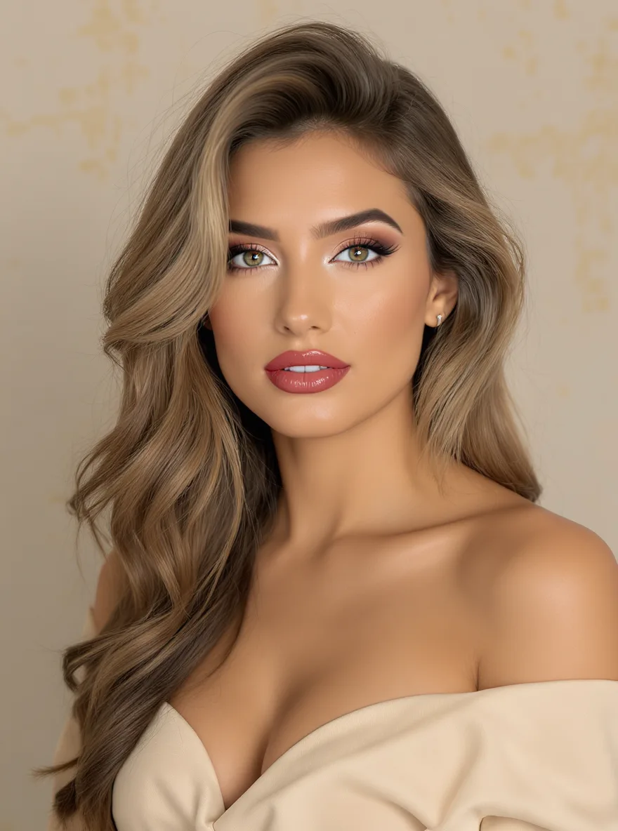 Layered Wavy Hair with Caramel Balayage