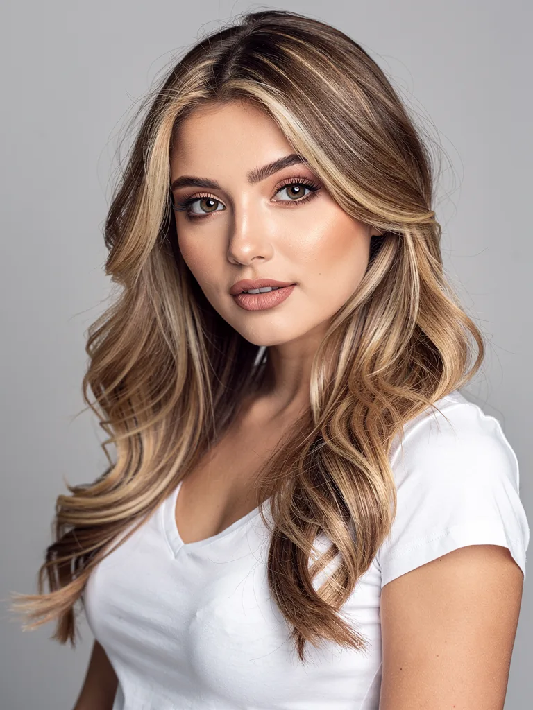 Honey Blonde Balayage Voluminous Wavy Layers