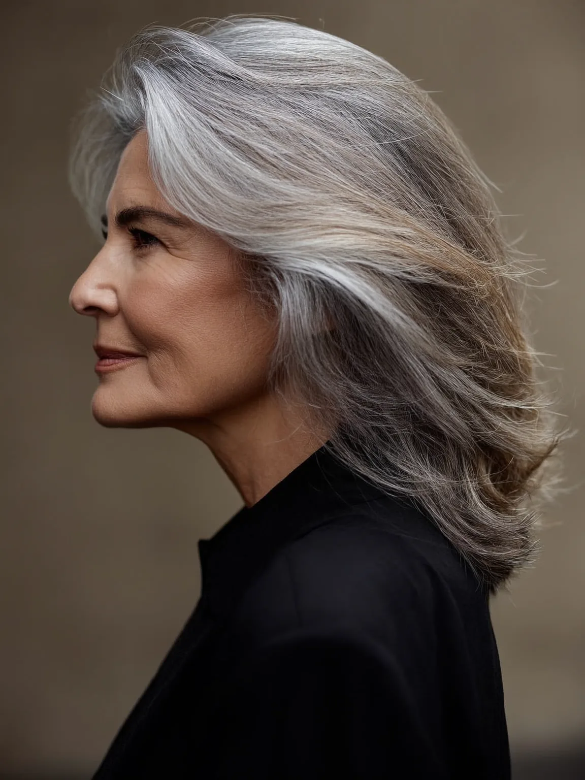 Voluminous Wavy Layered Silver Gray Medium Hair