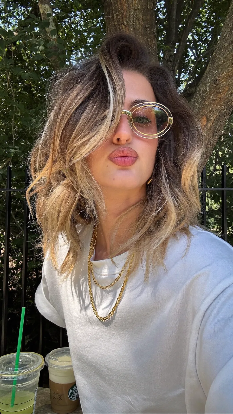 Voluminous Tousled Shoulder-Length Long Layers with Balayage