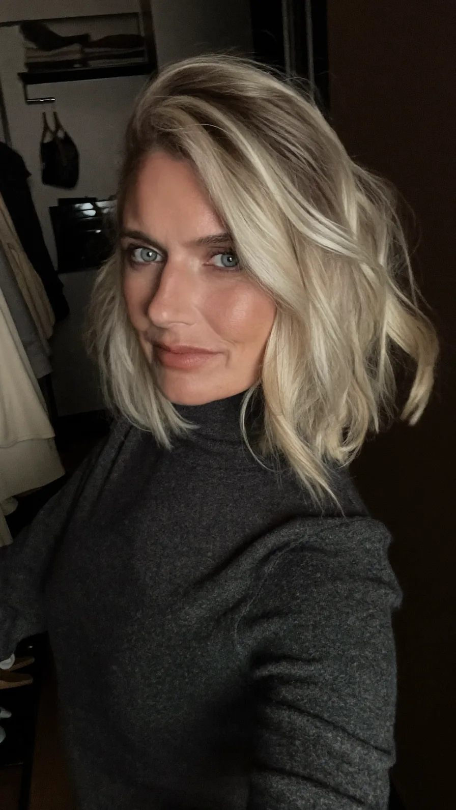 Tousled Cool Platinum Blonde Textured Lob Hairstyle