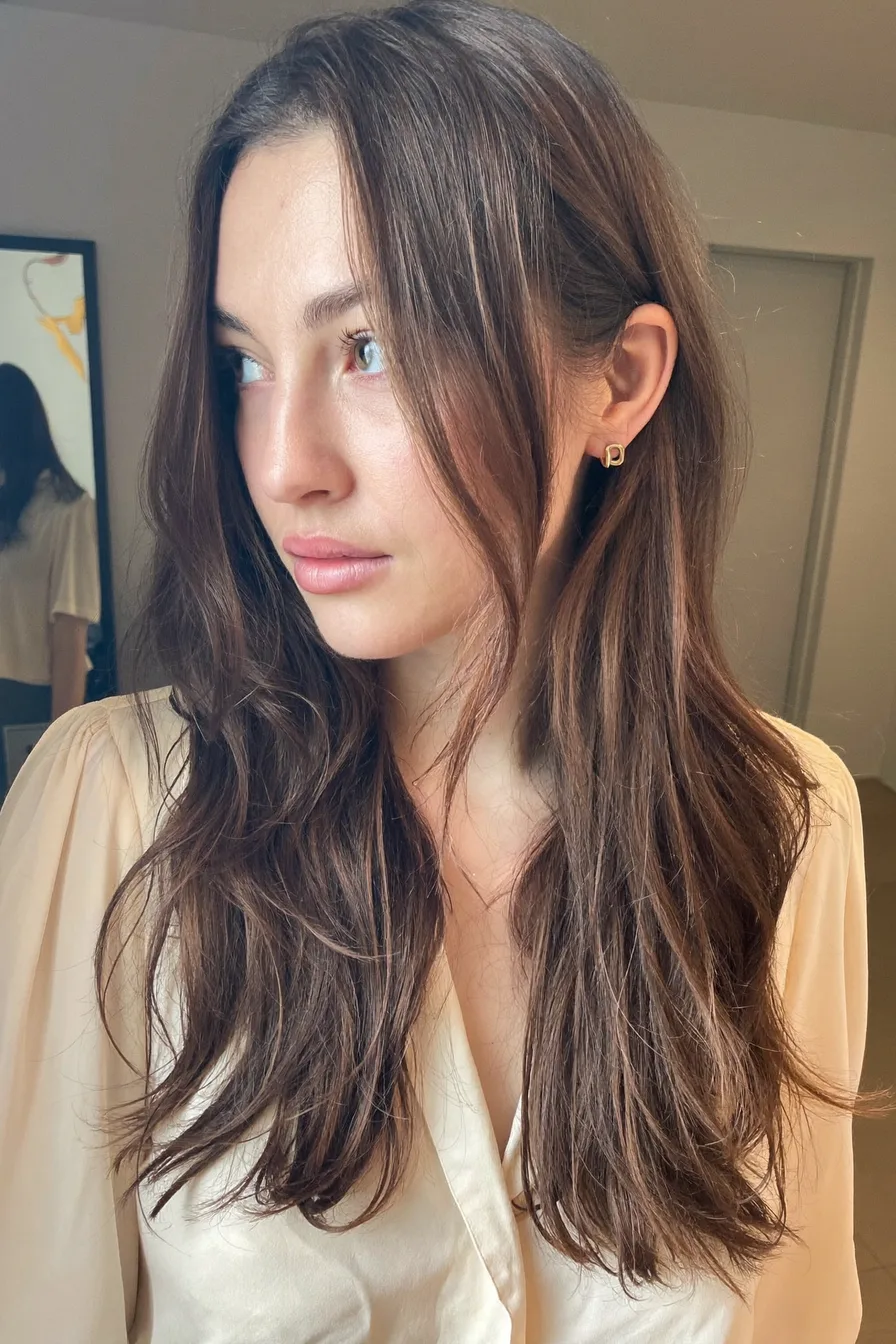 Face-Framing Straight Long Layered Cut with Curtain Bangs