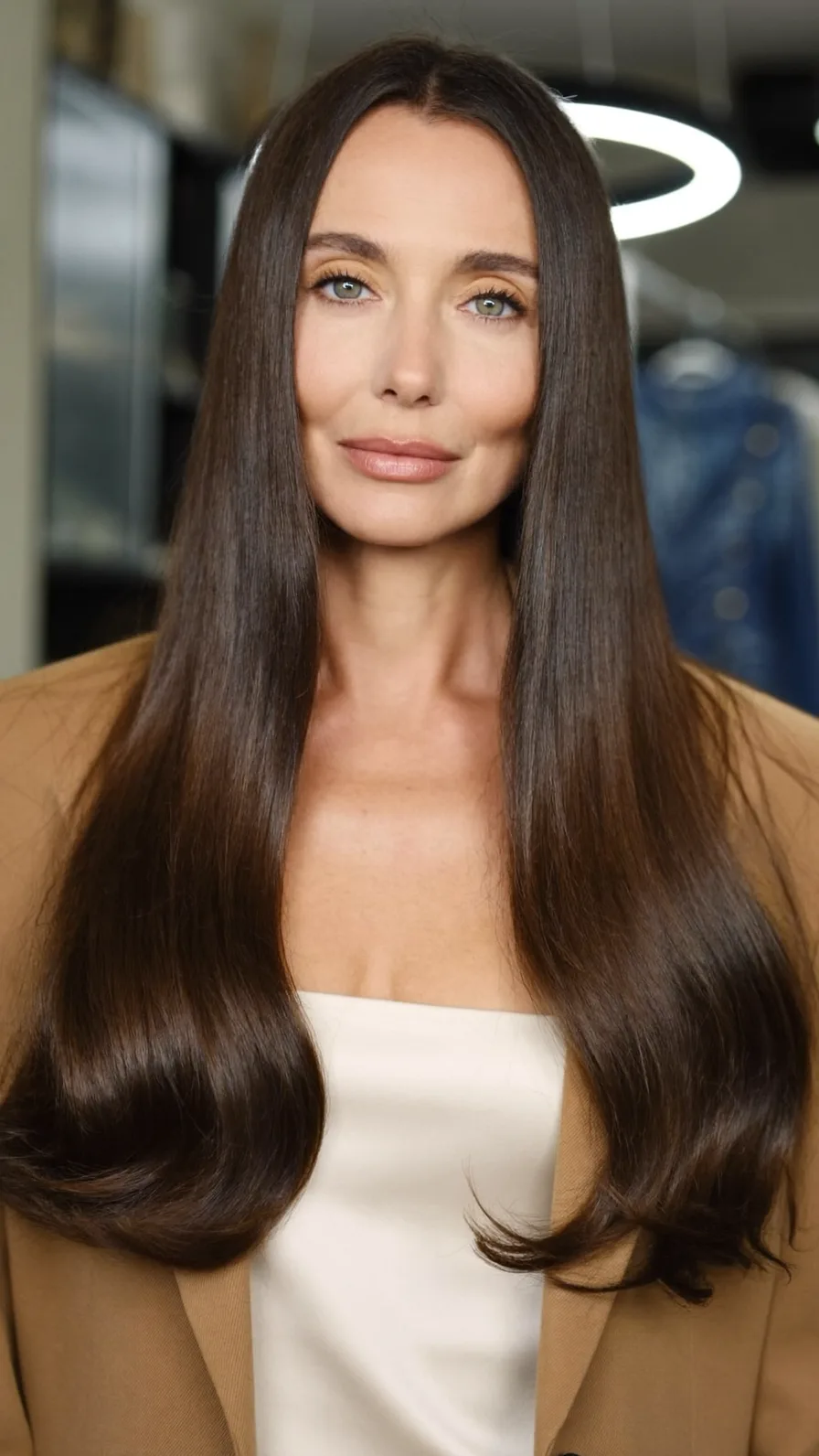 Sleek Long Layers with Center Part and Rounded Ends