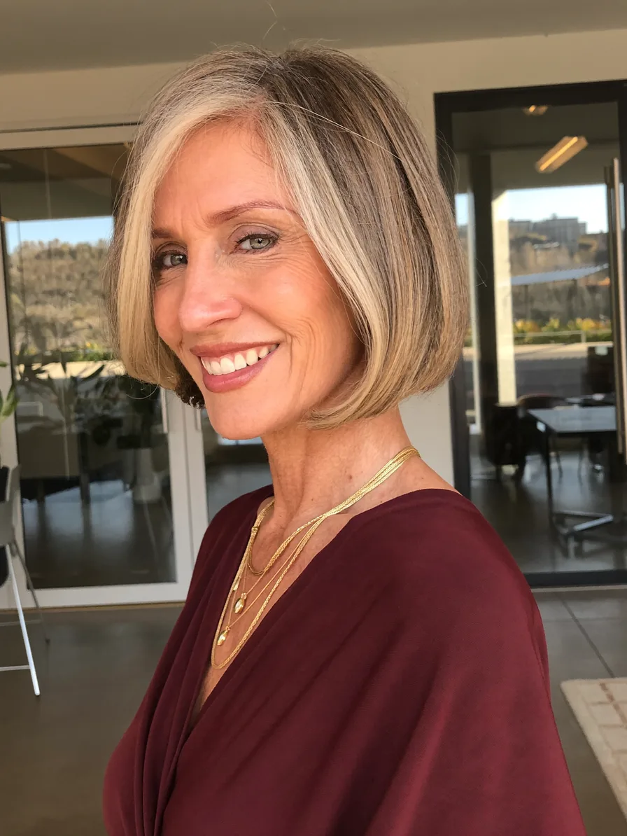 Elegant Chin-Length Blunt Bob with Ash Blonde Multi-Dimensional Color