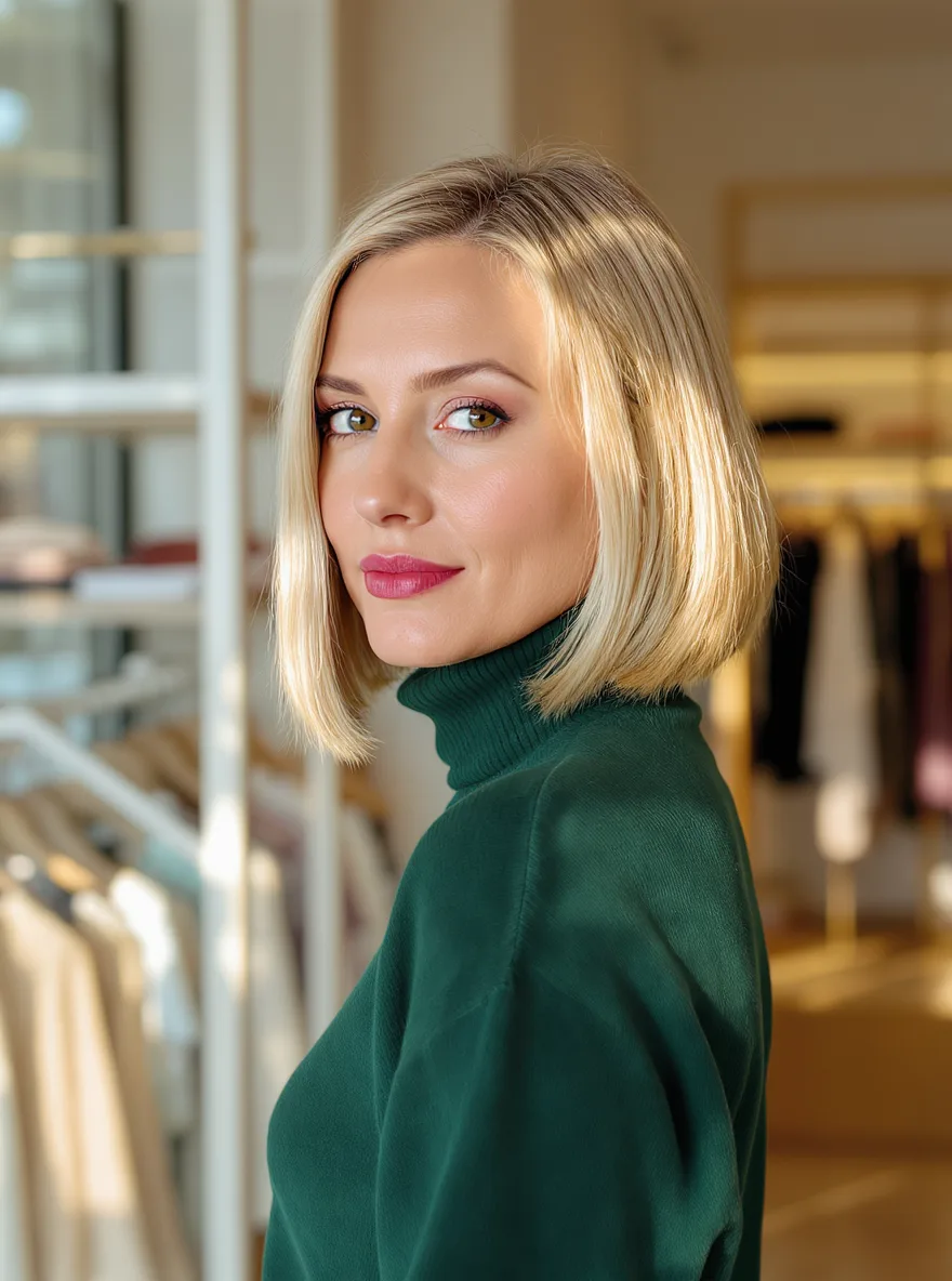Chin-Length Vanilla Blonde Straight Bob with Clean Lines