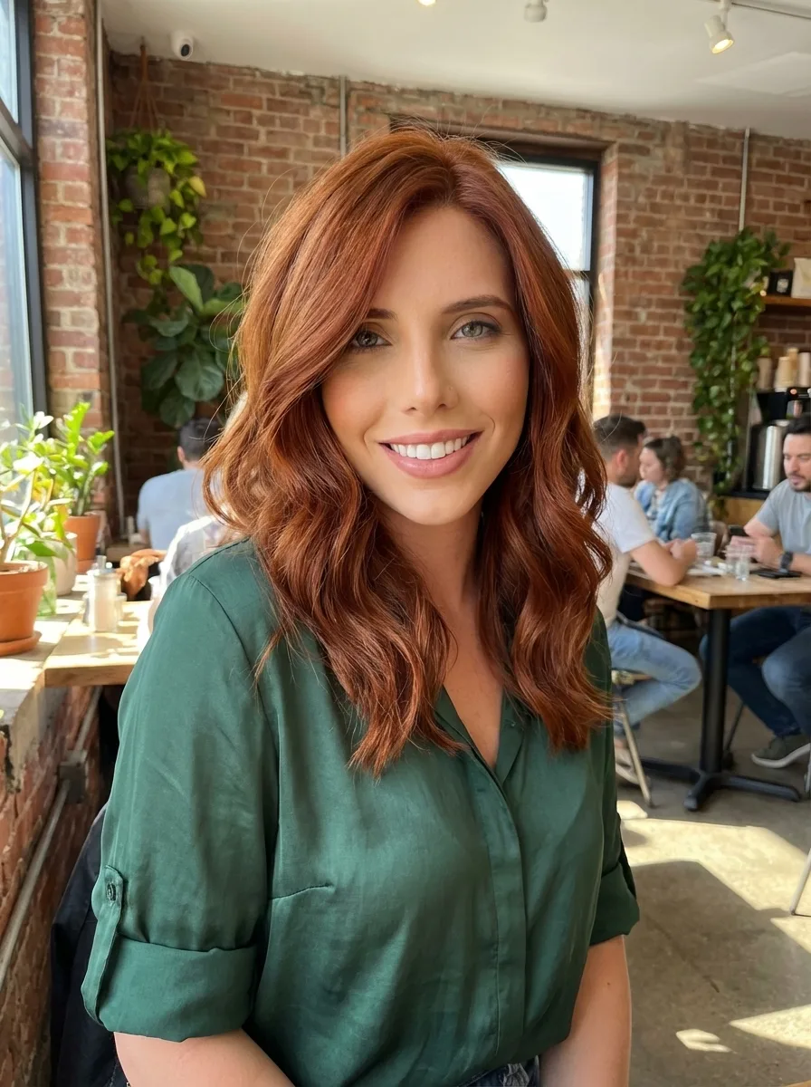 Medium Layered Waves with Warm Copper Brown Shine