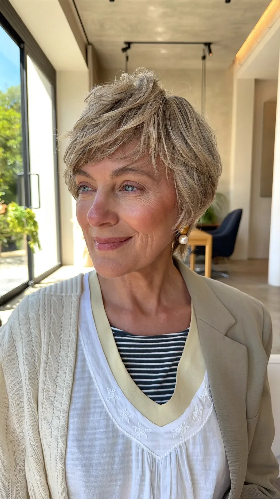 Choppy Textured Pixie Cut with Wispy Ash Blonde Highlights
