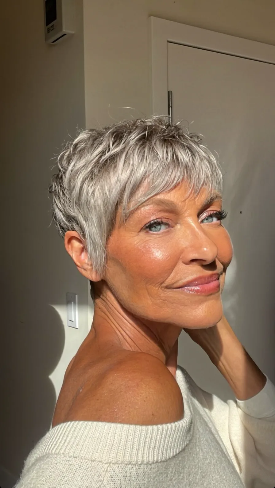 Textured Silver Grey Pixie with Wispy Front Layers