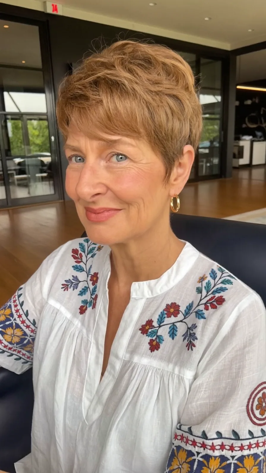 Textured Side-Swept Pixie Cut for Mature Women