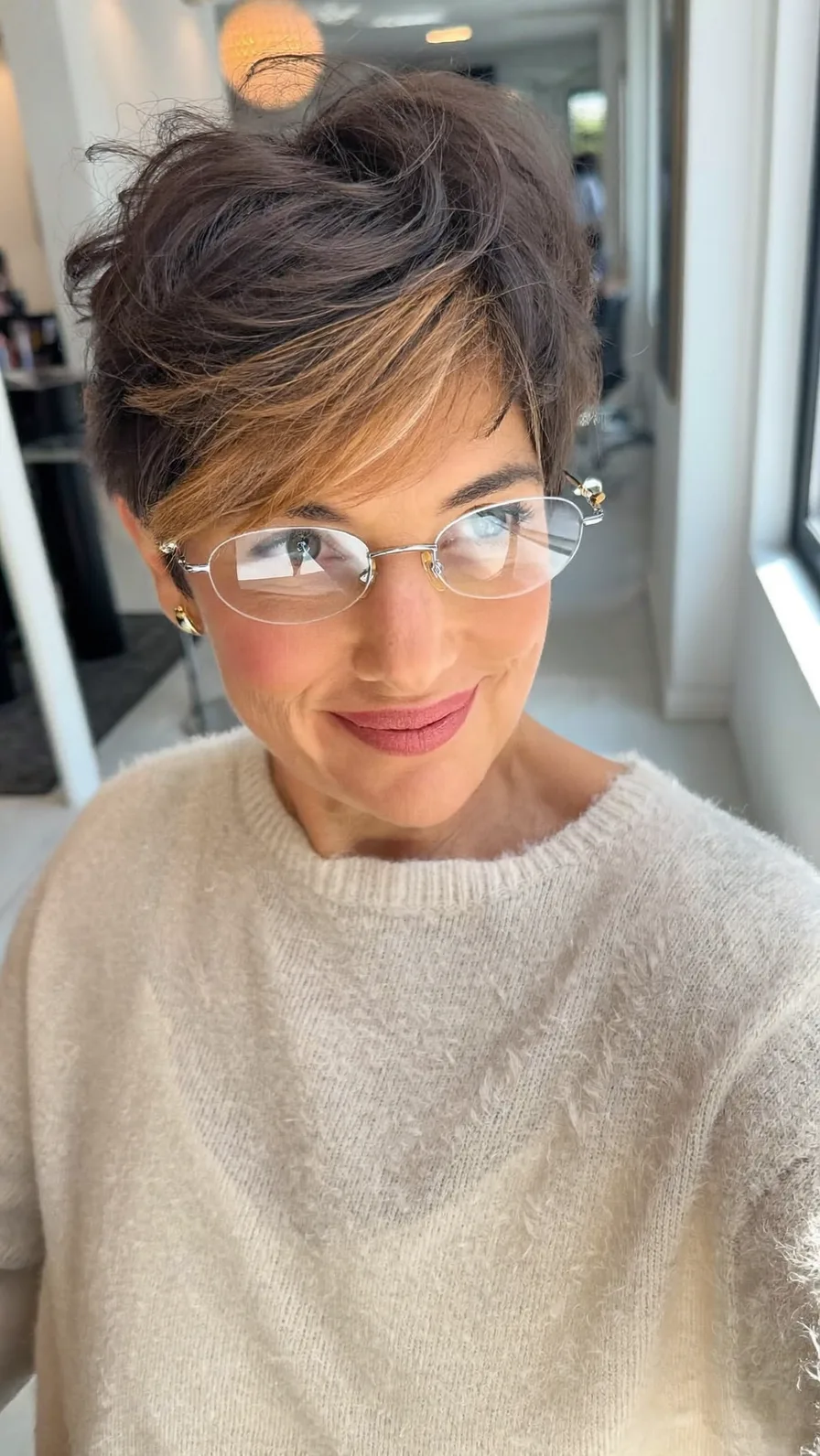 Voluminous Textured Pixie with Money-Piece Side-Swept Bangs