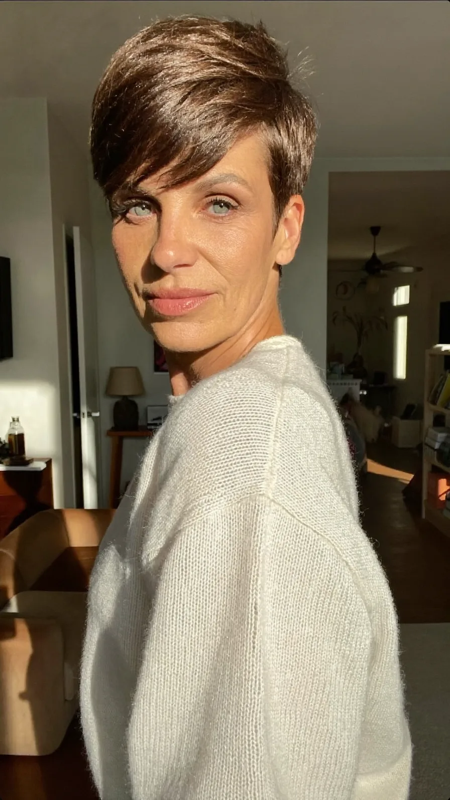 Textured Chocolate Brown Pixie with Side-Swept Bangs