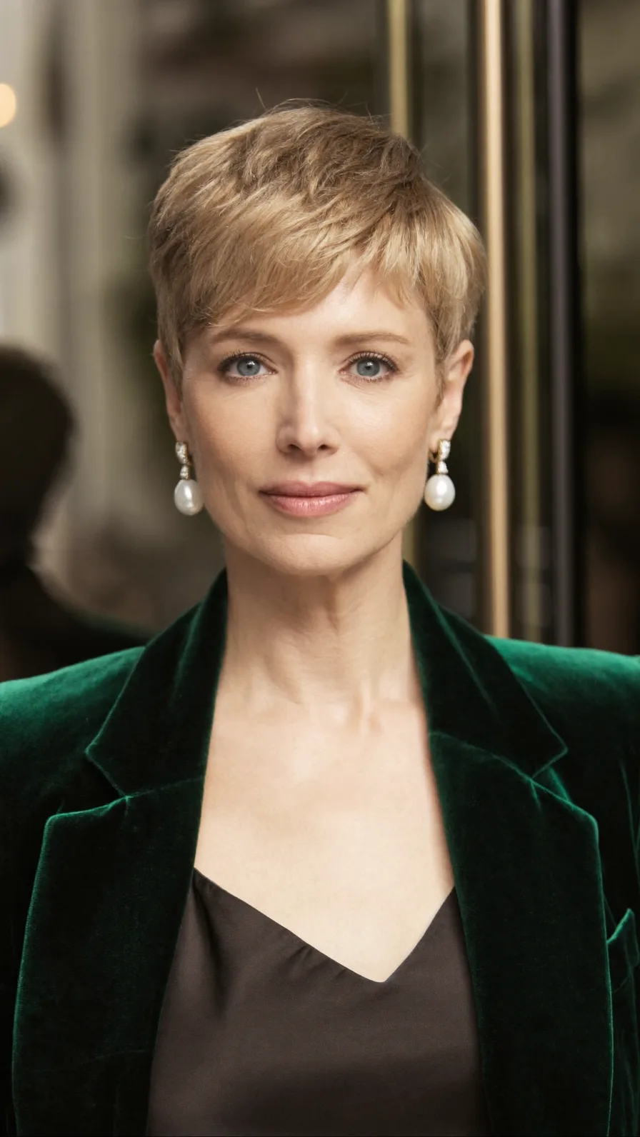 Elegant Textured Ash Blonde Pixie Cut with Side-Swept Bangs