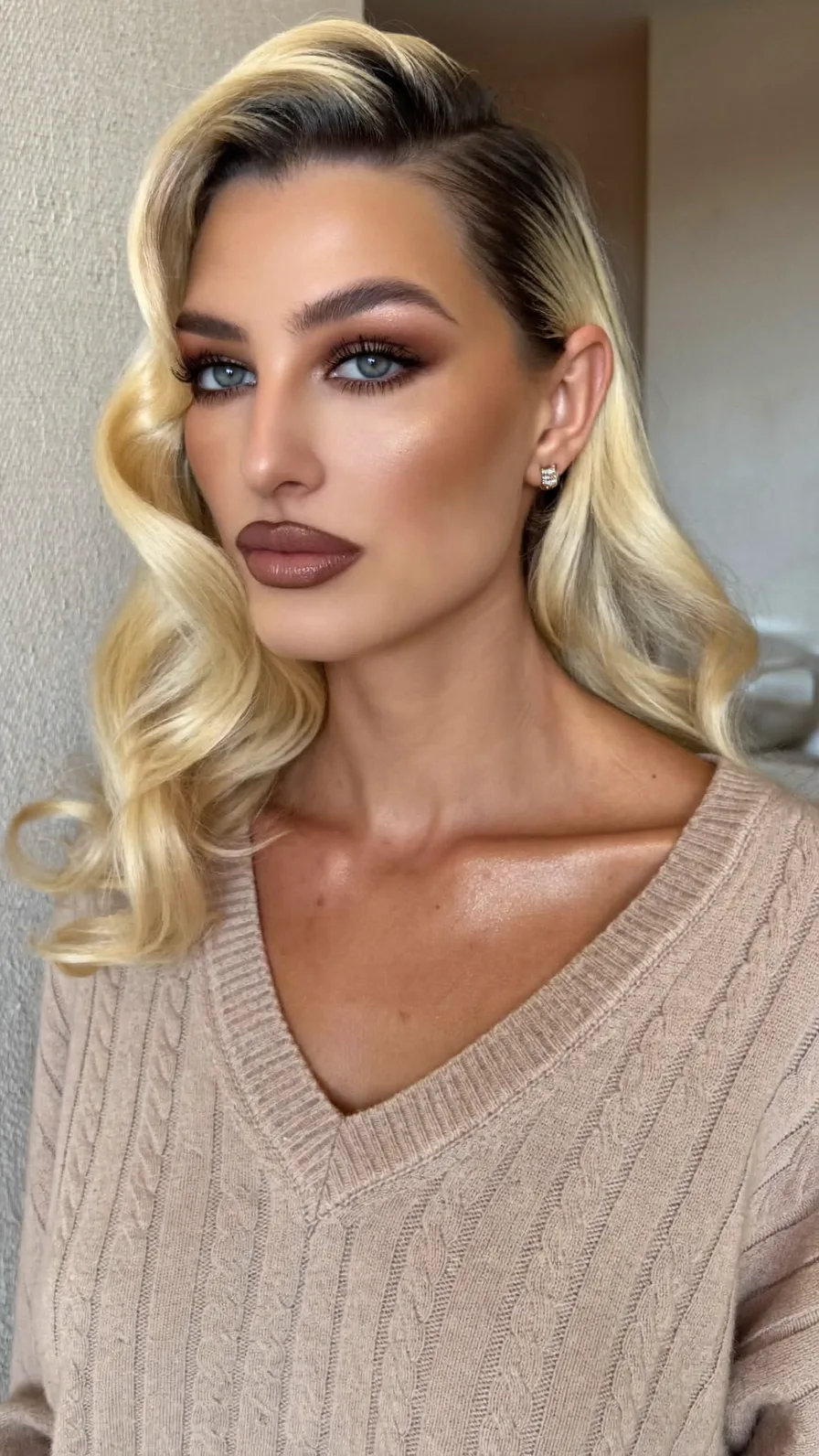Glamorous Deep Side-Parted Platinum Blonde Vintage Waves