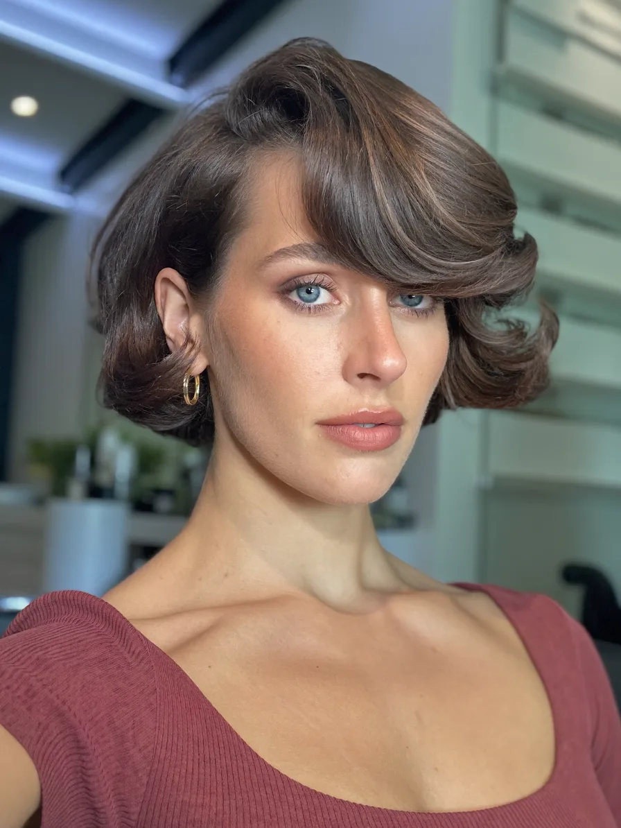 Chic Voluminous Chin-Length Bob with Soft Side-Swept Bangs
