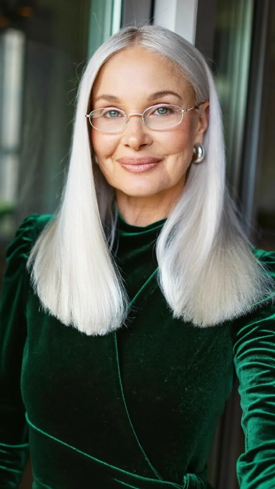 Sleek Shoulder-Length Silver Platinum Gray Hairstyle