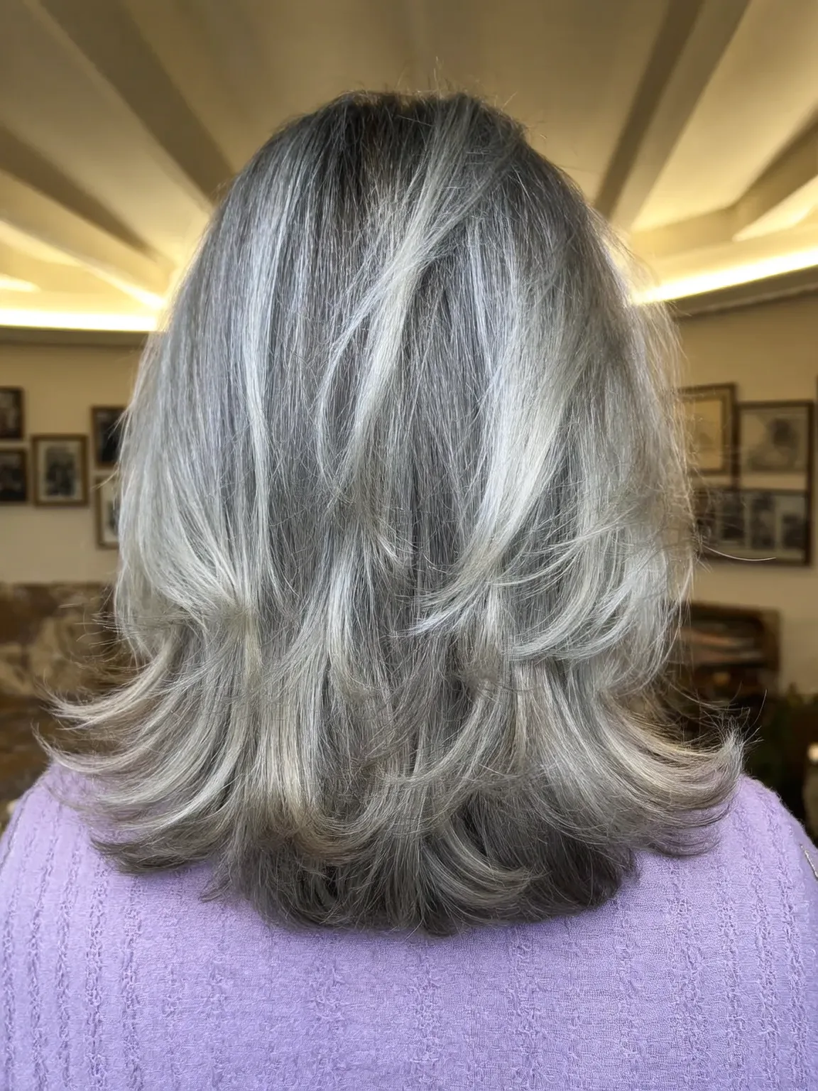 Medium Volume Silver Frost Wavy Layers with Dark Lowlights