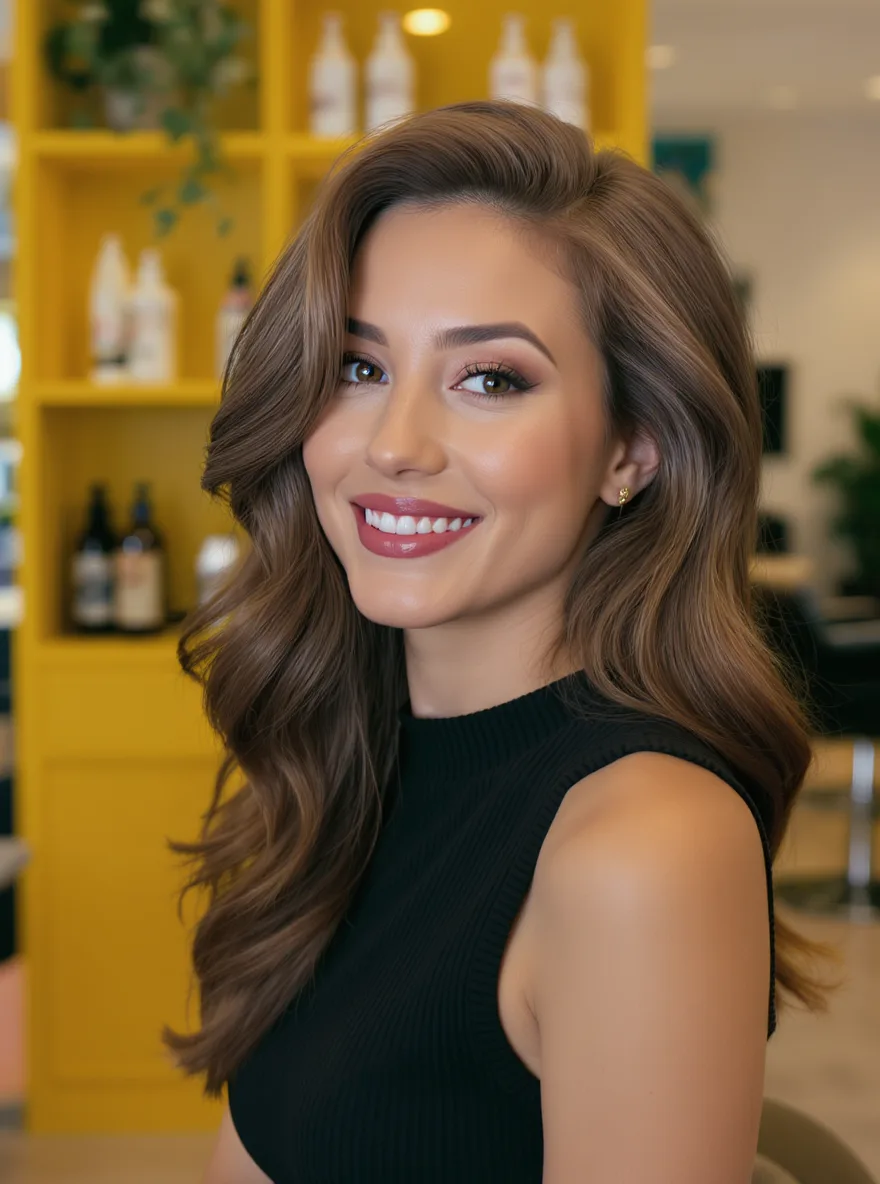 Voluminous Long Layers with Warm Caramel Waves