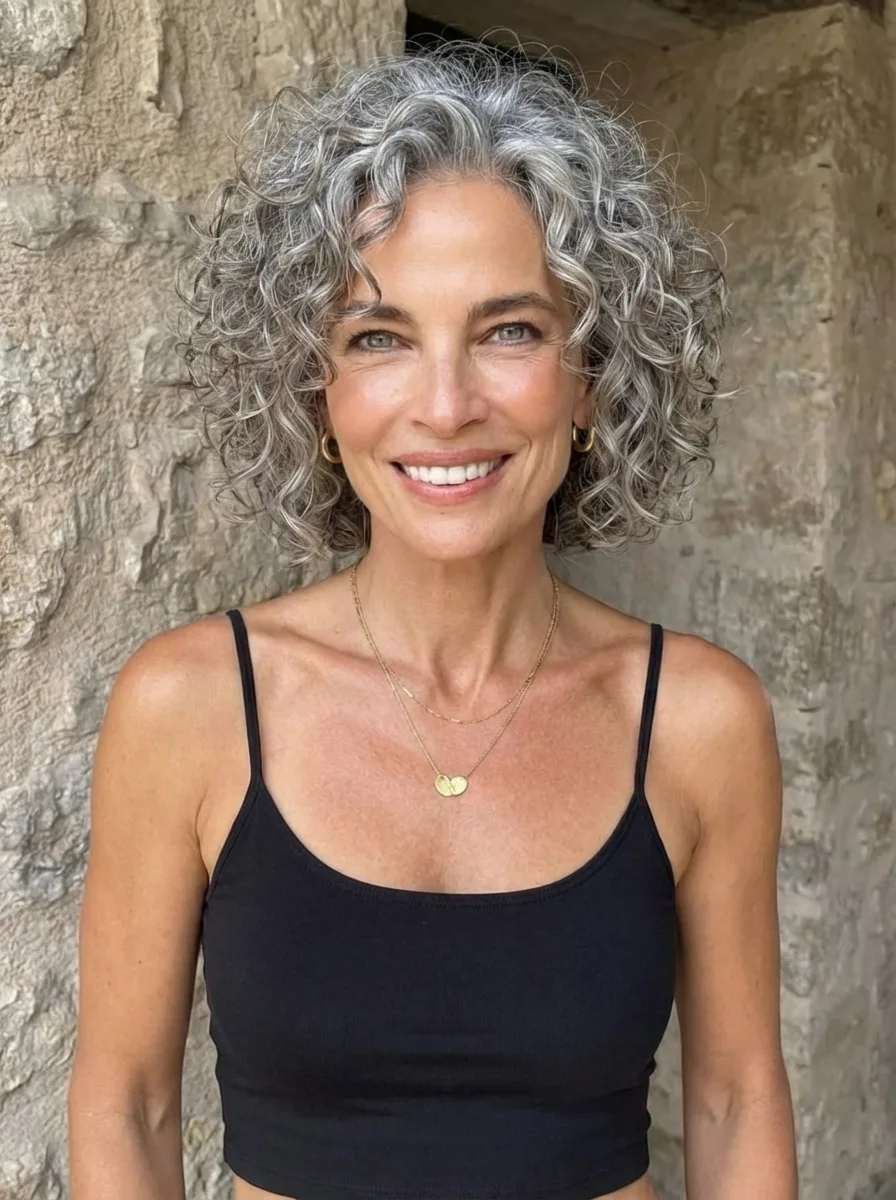 Silver Frost Curly Bob for Heart-Shaped Faces