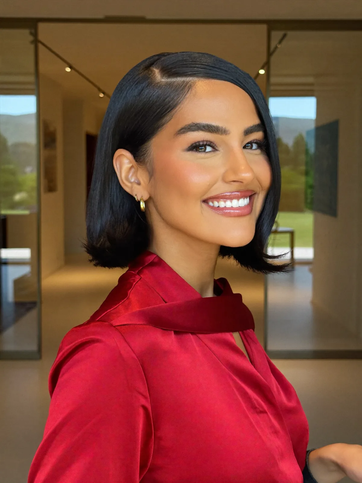 Sleek Jet Black Classic Blunt Bob with Deep Side Part