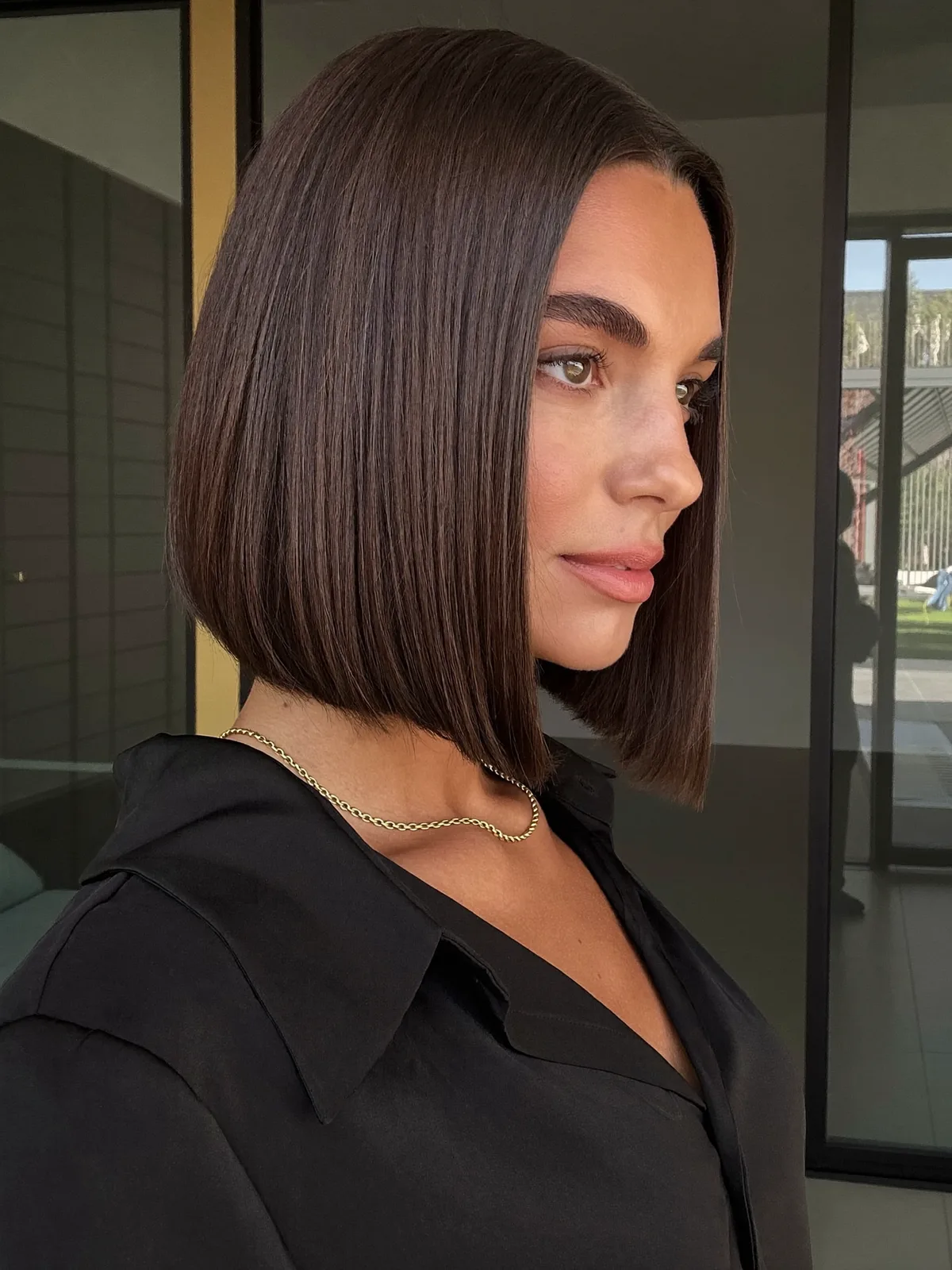 Sleek Dark Chocolate Blunt Bob with Precision-Cut Ends