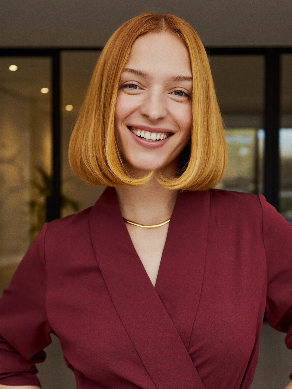 Sleek Copper Blunt Bob with Subtle Middle Part Precision