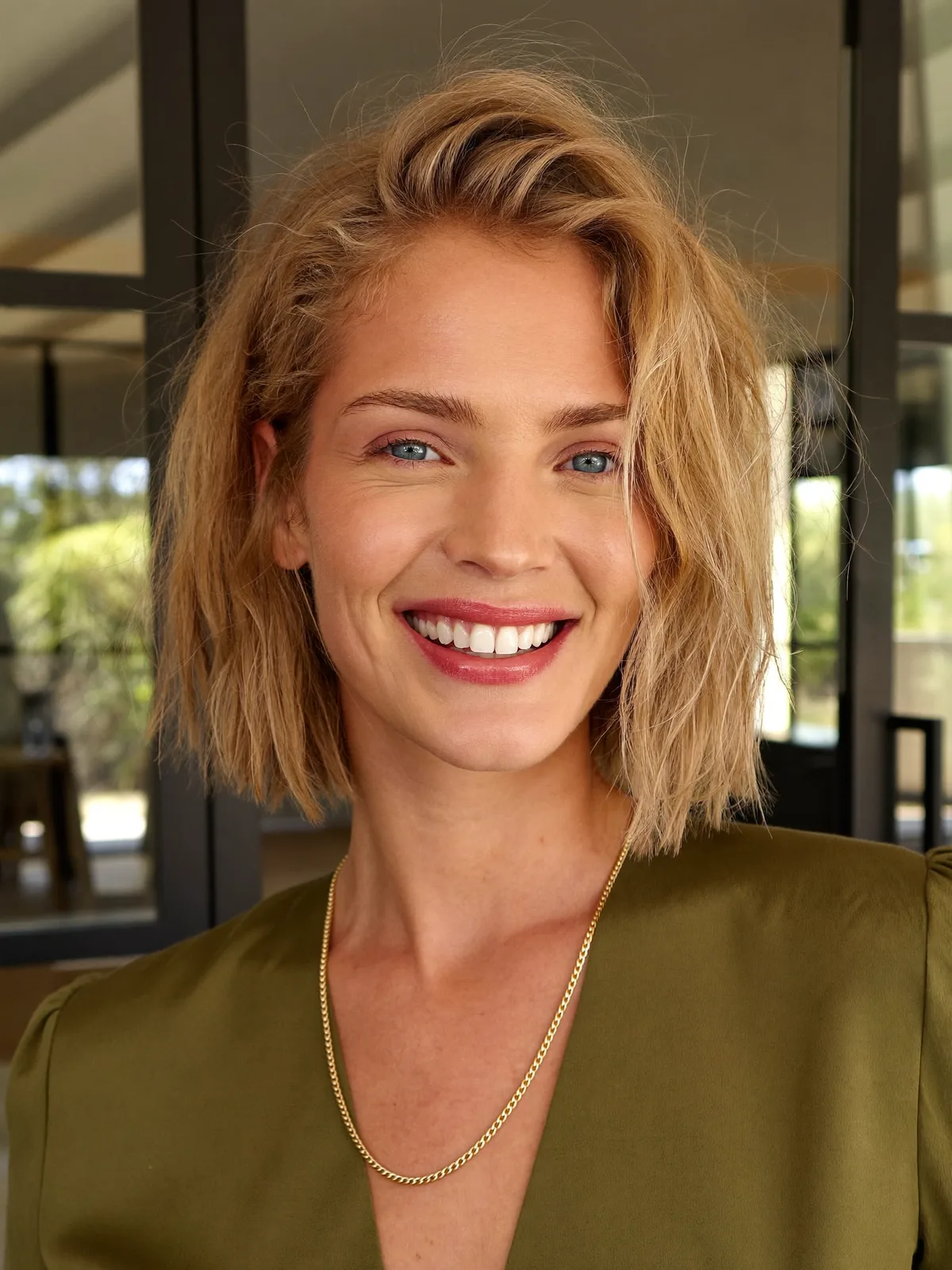 Textured Sandy Blonde Bob with Soft Tousled Layers