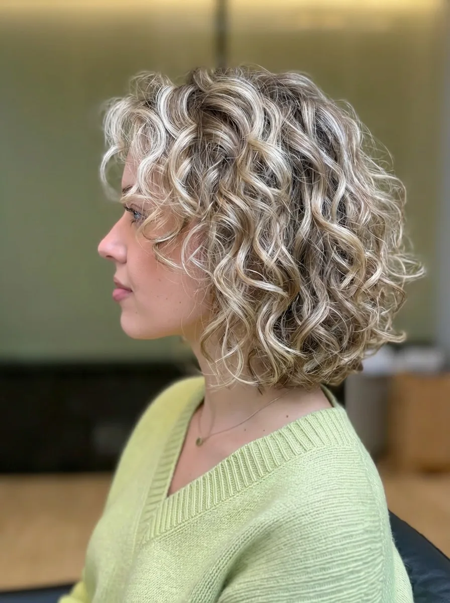 Honey Blonde Balayage Curly Bob for Oval Faces