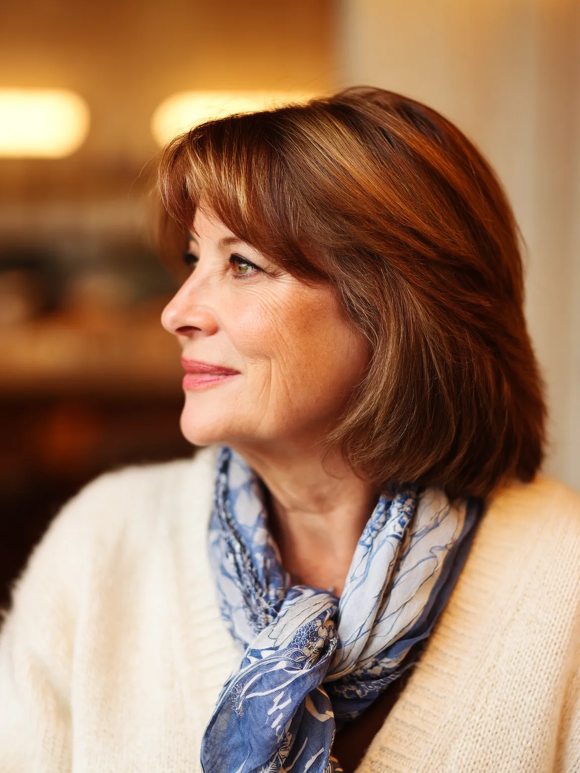 Sleek Straight Bob with Curtain Bangs on Oval Faces