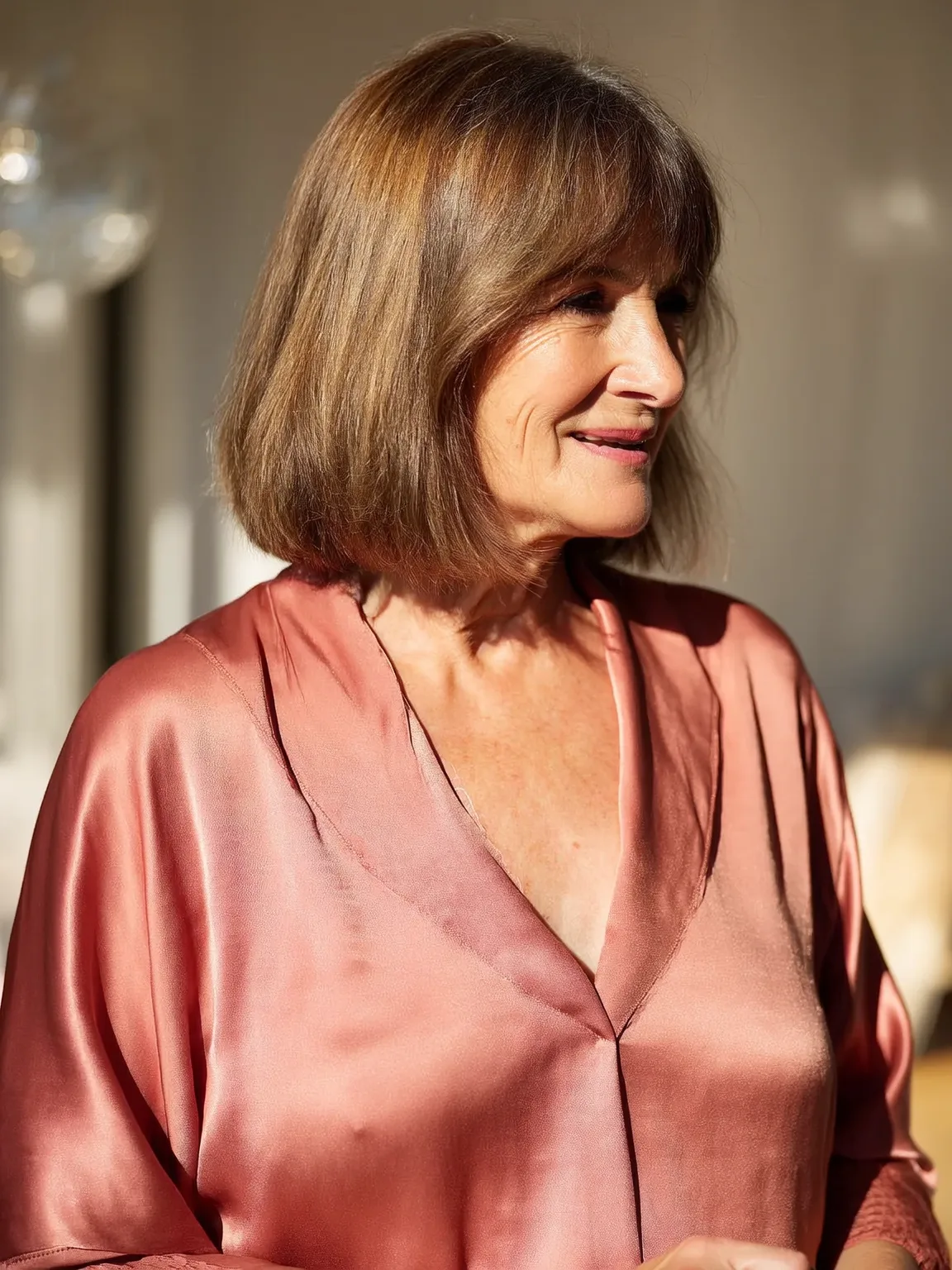 Blunt Bang Chin-Length Straight Bob on Oval Faces