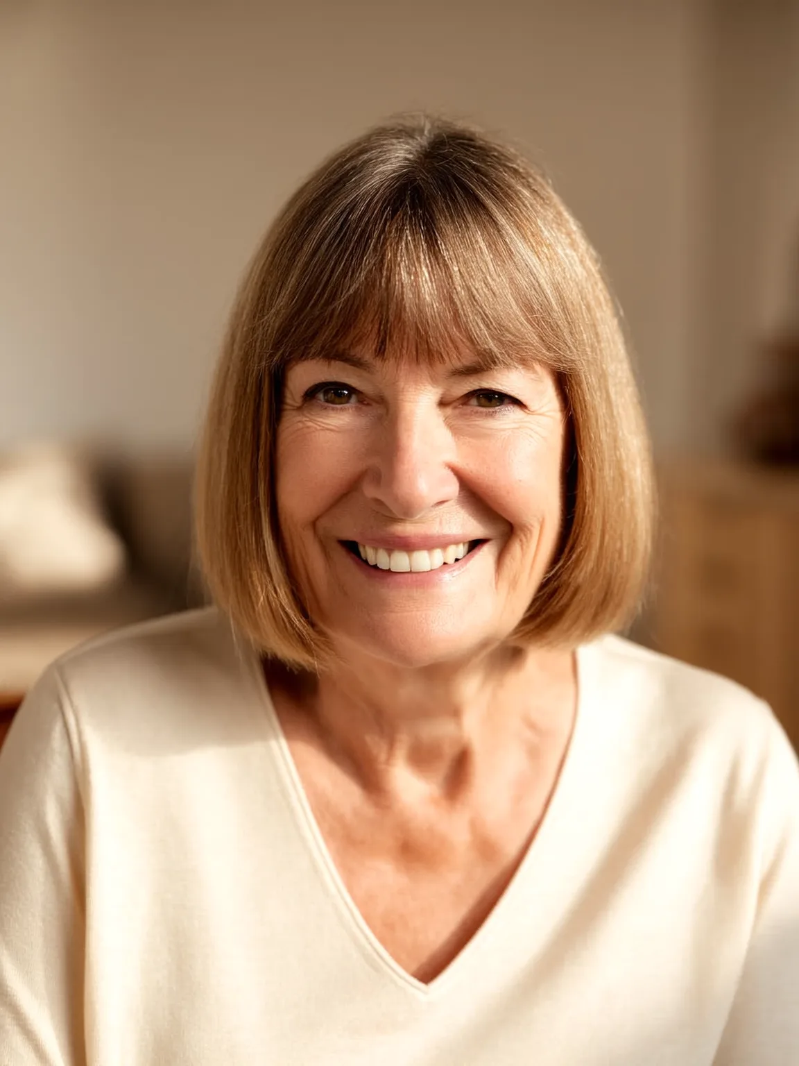 Blow-Dried Chin-Length Bob with Blunt Bangs