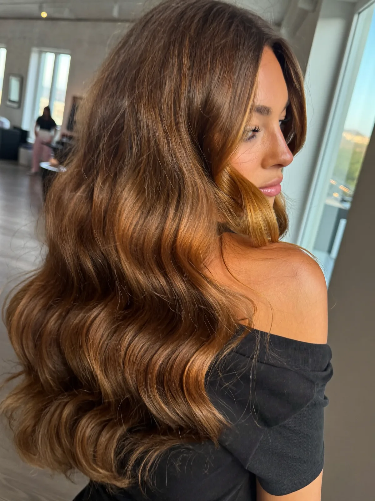 Glamorous Hollywood Waves in Rich Warm Caramel Brown