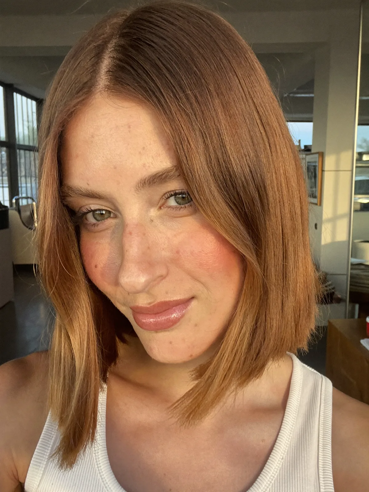 Sleek Warm Caramel Brown Blunt Bob for Effortless Sophistication