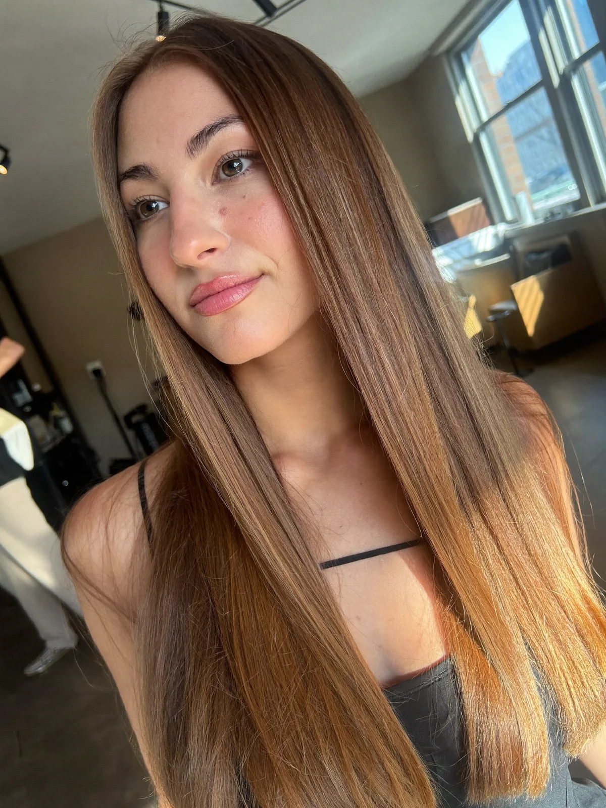 Sleek Long Layers in Warm Caramel Brown for Natural Shine