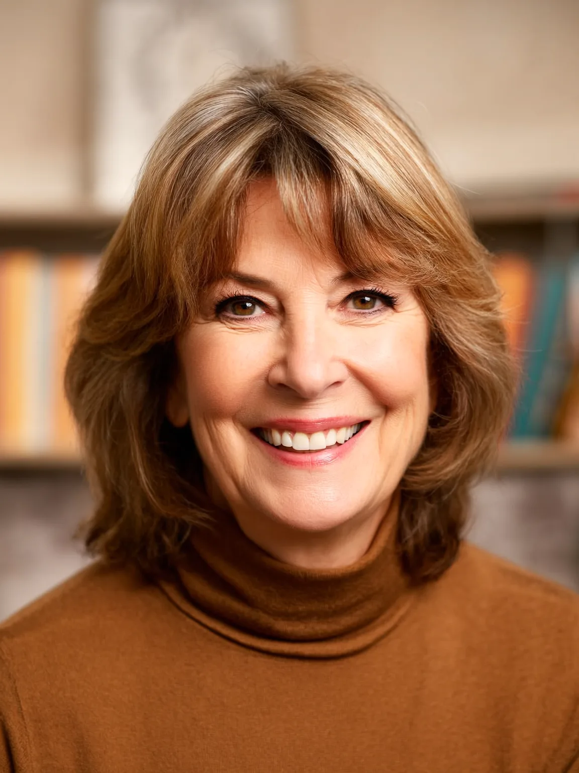 Shoulder-Length Layers with Warm Caramel Highlights