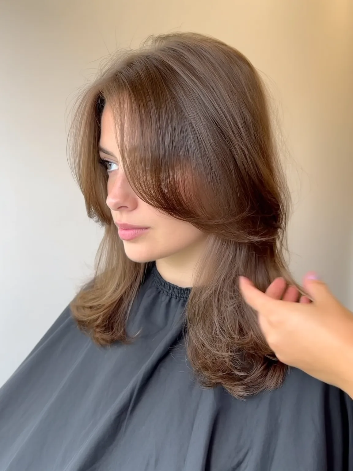 Layered Shoulder-Length Cut in Warm Caramel Brown