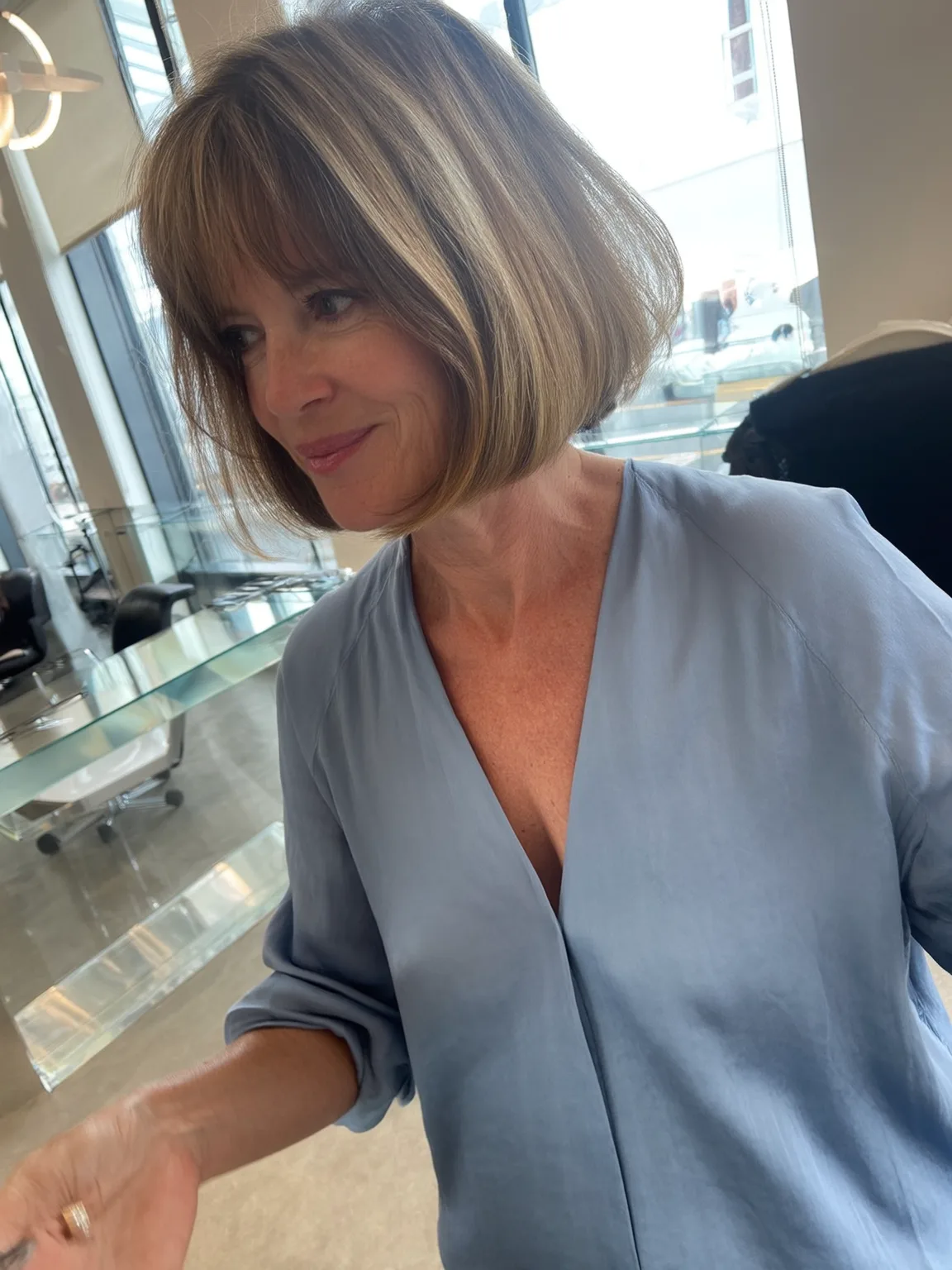 Chin-Length Bob with Honey Highlights in Warm Caramel Brown