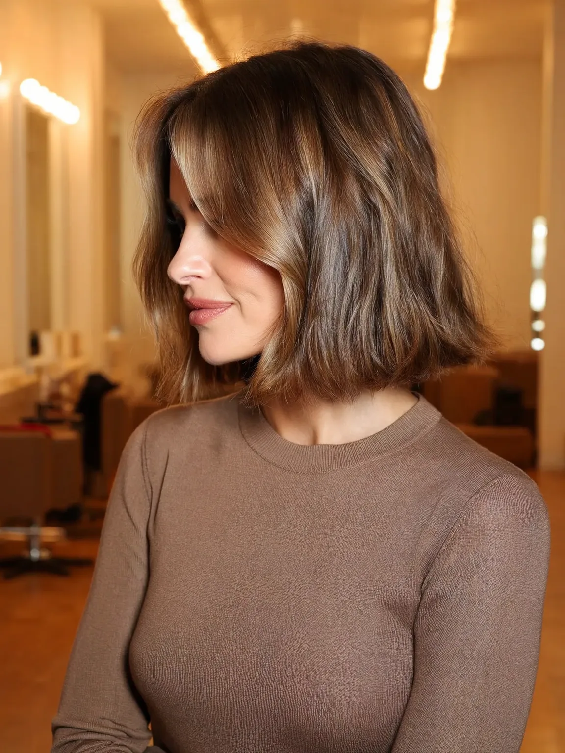 Chin-Length Blunt Bob with Warm Caramel Brown Sheen