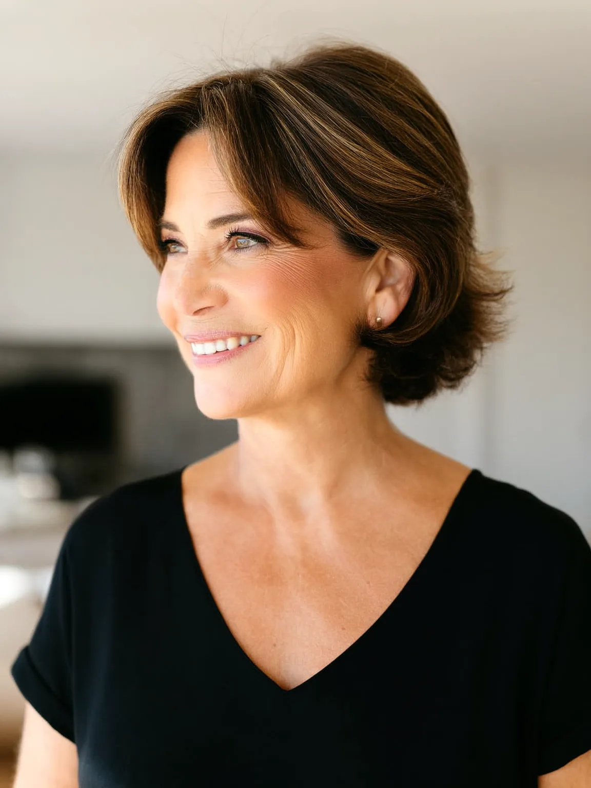 Chin-Length Bob with Caramel Highlights and Textured Layers