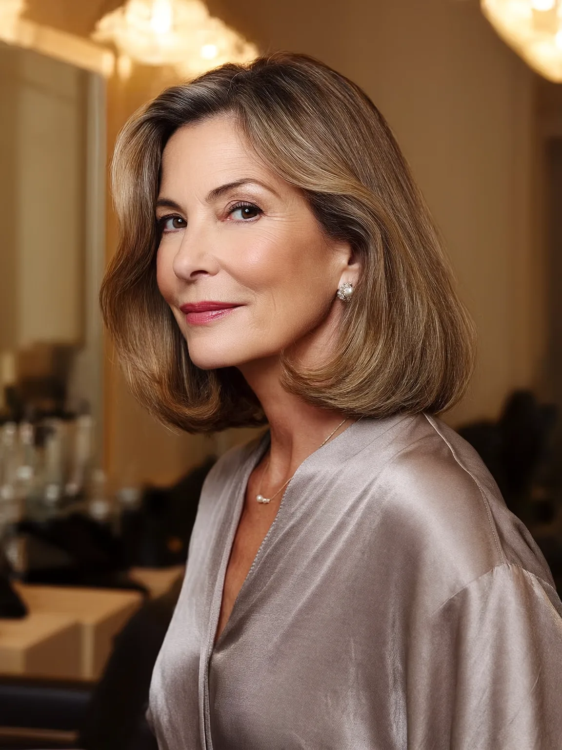 Straight Shoulder-Length Bob in Warm Caramel Brown
